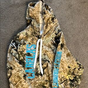 Cabela's Tan Camouflage Hoodie with Blue Lettering